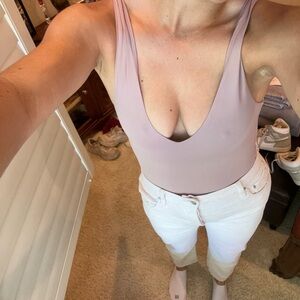 Babaton light pink contour v-neck bodysuit
